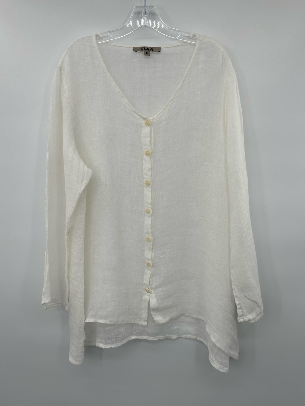 FLAX White Linen Blouse Top size L